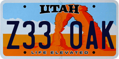 UT license plate Z330AK
