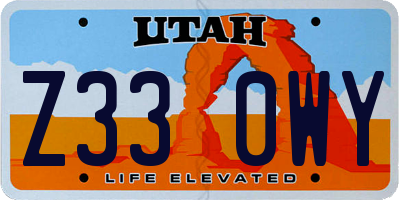 UT license plate Z330WY