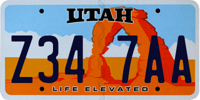 UT license plate Z347AA