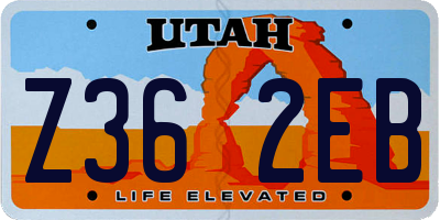 UT license plate Z362EB