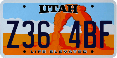 UT license plate Z364BF