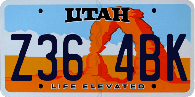 UT license plate Z364BK