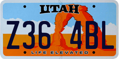 UT license plate Z364BL
