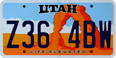 UT license plate Z364BW