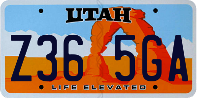 UT license plate Z365GA