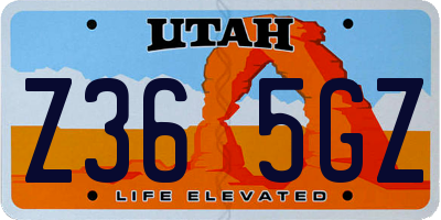 UT license plate Z365GZ
