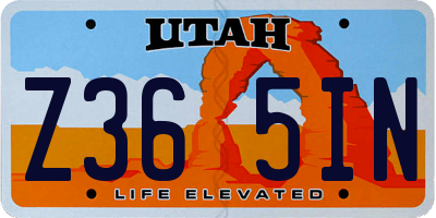 UT license plate Z365IN