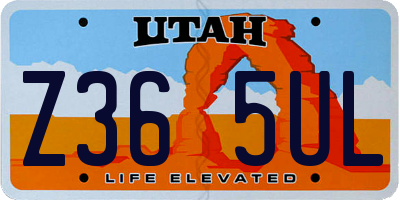 UT license plate Z365UL