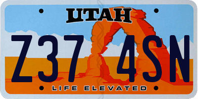 UT license plate Z374SN