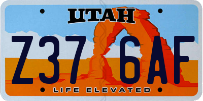UT license plate Z376AF