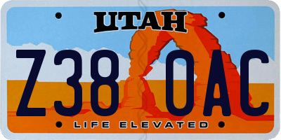 UT license plate Z380AC