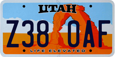UT license plate Z380AF