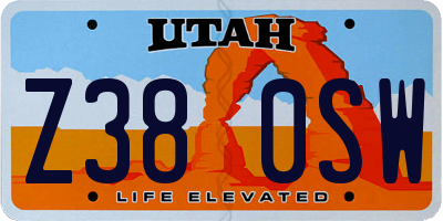 UT license plate Z380SW