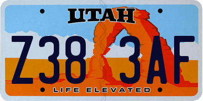 UT license plate Z383AF