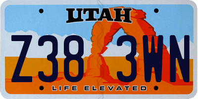 UT license plate Z383WN
