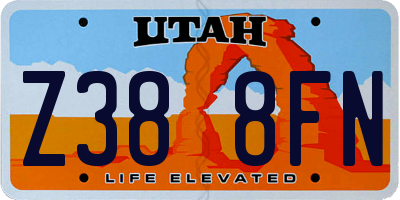 UT license plate Z388FN