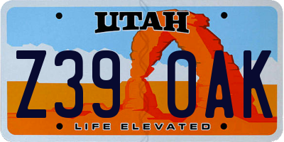 UT license plate Z390AK