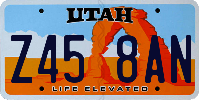 UT license plate Z458AN