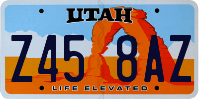 UT license plate Z458AZ