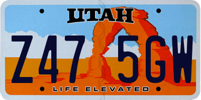 UT license plate Z475GW