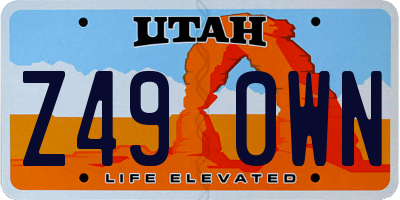 UT license plate Z490WN
