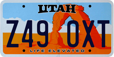 UT license plate Z490XT