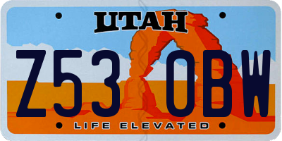 UT license plate Z530BW