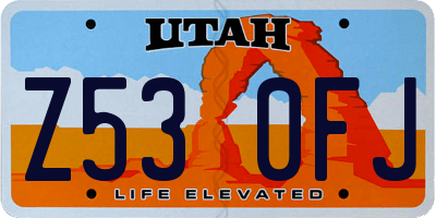 UT license plate Z530FJ