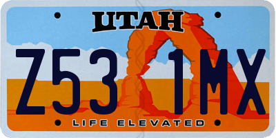 UT license plate Z531MX