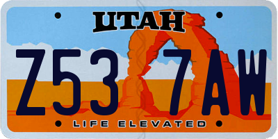 UT license plate Z537AW