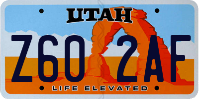 UT license plate Z602AF