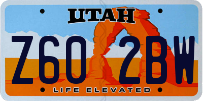 UT license plate Z602BW