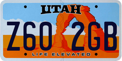 UT license plate Z602GB