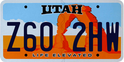 UT license plate Z602HW