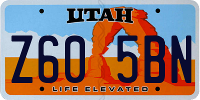 UT license plate Z605BN