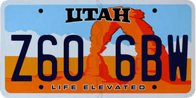 UT license plate Z606BW