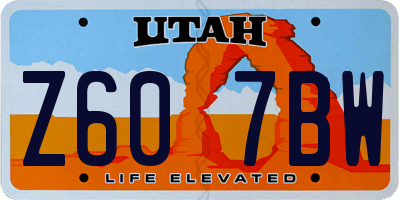 UT license plate Z607BW