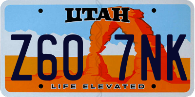 UT license plate Z607NK