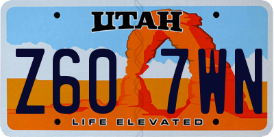 UT license plate Z607WN