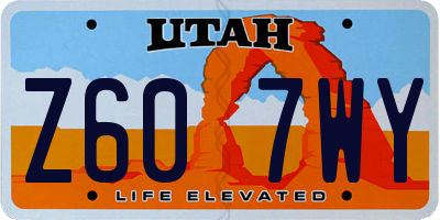 UT license plate Z607WY