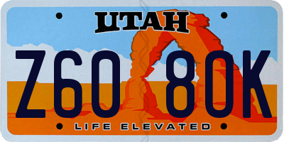 UT license plate Z608OK