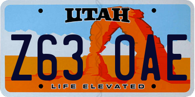 UT license plate Z630AE