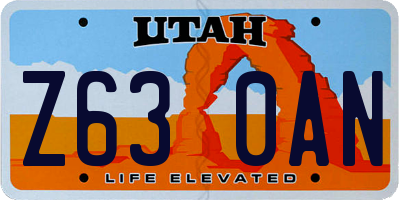 UT license plate Z630AN