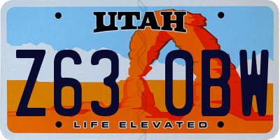 UT license plate Z630BW