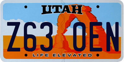 UT license plate Z630EN
