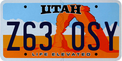 UT license plate Z630SY