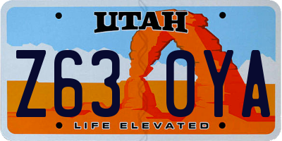 UT license plate Z630YA