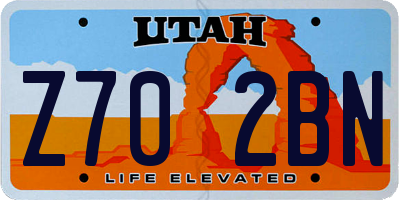 UT license plate Z702BN