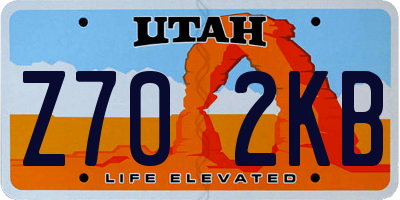 UT license plate Z702KB