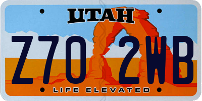 UT license plate Z702WB